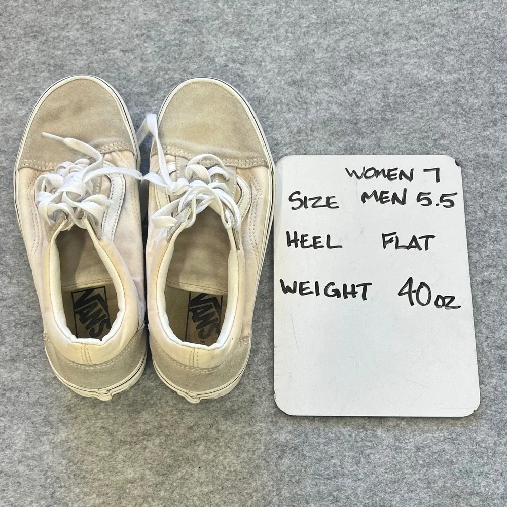 Vans Old Skool‎ Low Top Sneakers Cream Tan Suede Canvas Retro Men 5.5 Women 7